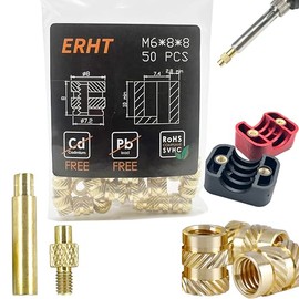 ERHT 3D Printing Brass Nuts Threaded Inserts M2 M2.5 M3 M4 M5 M6 Female Thread Metric Knurled Nuts Assortment Kit Brass Heat Set Insert for Plastic and 3D Components (M6*8 * 8 (50 PCS))