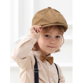mintgreen Baby Boys Newsboy Cap Infant Wool Christening Herringbone Page Boy Flat Baker Boy Hat, Camel, 3-6 Months
