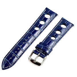 Clockwork Synergy, LLC 18mm Rally 3-hole Croco Navy Blue/White Leather Interchangeable Replacement Watch Band Strap