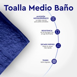 GILA Toalla para Baño de Algodón Essentials I Paquete de 8 Toallas de Medio Baño Color Azul Marino (140 x 75 cm)