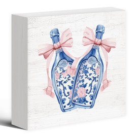 Luipk Preppy Trendy Coquette Room Wood Box Sign Desk Decor, Bow Chinoiserie Vase Decor, Girly Coquette Wooden Block Sign Decorations for Home Bathroom Dorm Girls Room Wall Tabletop Shelf Decor