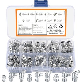 MUZHUPGUZ 60 Pcs Metric Grease Fittings Kit,Hydraulic Grease Zerk Assortment Kit, 45 90 Degree Grease Gun Fittings,M6 M8 M10 Straight and Angled Grease Zerk Kit for Grease Guns Mechanical Lubrication
