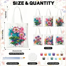 NUOLUTH Canvas Tote Bags Painting Kit for Adults, DIY Bags Making kit with 6 Pcs 15.8''x 13.8''Canvas Tote Bags, 6 Pack Paintbrushes Paints and Palettes for DIY Party Team Building Activity Women