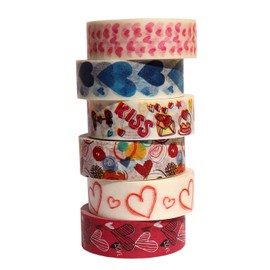 6 Rolls Heart Washi Tape Set, Sweet Heart Washi Masking Tape, 0.6 x 23ft Decorative Washi Tape for Scrapbooking, Valentine's Day Wedding Anniversary