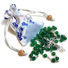 Rosary Beads Chaplet Red Green Natural Agate Rosery Catholic gifts, Zinc, Agate