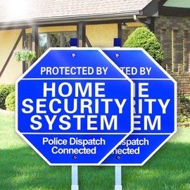 2PCS-Home Security Signs for Yard,Protected By Home Security System Signs for Yard - 10"x 28"Police Dispatch Connected Warning Sign with Ground Stake - 100% Aluminum Composite-UVProtected