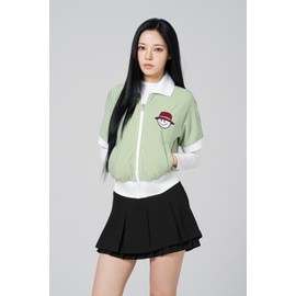 Women's Golf Windbreaker Short Sleeve Zip Up Striped Anorak Women's Golf Wear / 여성 골프 바람막이 반팔 집업 스트라이프 아노락 여자 골프웨어