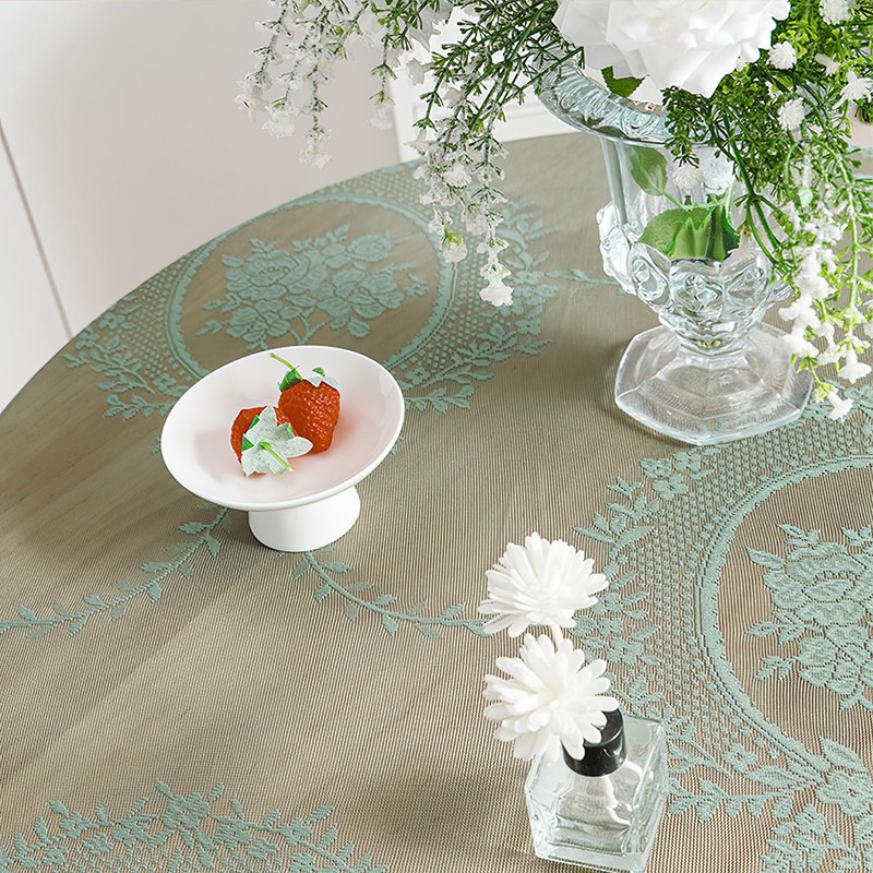 Lace Tablecloth with Ruffles, Rectangular, Green Vintage Overlay Lace Tablecloth,