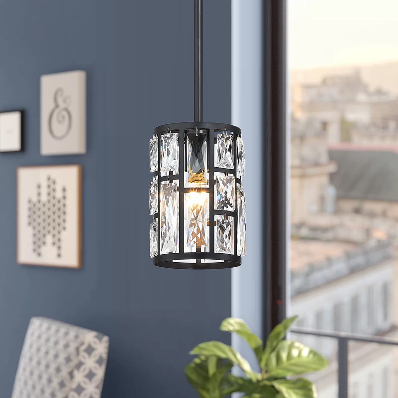 MEXO Black Crystal Pendant Light Fixture Modern Hanging Lighting Mini
