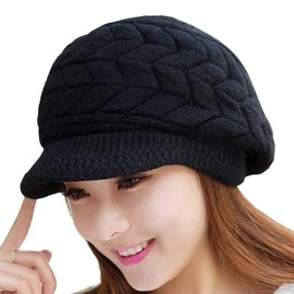 Winter Knitted Hat Peaked Cap Women's Winter Hat Beanie Hat Caps Knitted Baseball Hat Warm Wool Hat, black