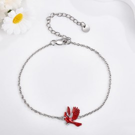 JERWLI Cardinal Bracelet 925 Sterling Silver Red Cardinal Link Jewelry for Women