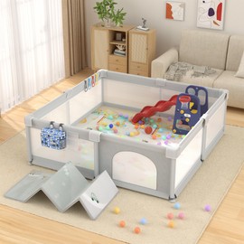 Playpen 79" X 71" with Upgrade Mat, Baby Play Pen for Babies and Toddlers, Portable Extra Large Baby Play Yards, Baby Gate Playpen, Play Pin, Baby Fence Play Area, with Ocean Balls, Anti-Slip Suckers