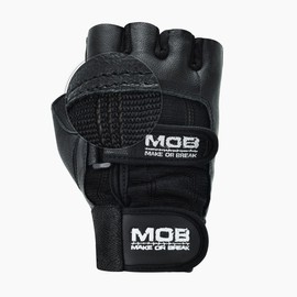 Weight Lifting Gym Padded Leather Training Workout Fitness Double Strap Gloves, Finger Less Gloves for Weight Lifting, Cross Training, Calisthenics, Cycling and Other Sports (Black, X-Small)