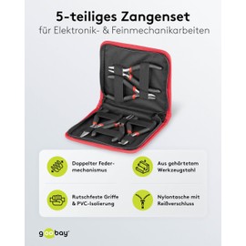 Goobay 77115 Zangenset Zange / Feinmechaniker Zangen Set / 1x Seitenschneider / 1x Spitzzange / 1x Spitzzange gebogen / 1x Rundzange / 1x Kombizange / Schmuckzange 5er Set