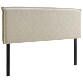 Pemberly Row Queen Upholstered Polyester Fabric Headboard in Beige