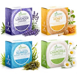 Barra de champú sólido y jabón para el cabello con efecto acondicionador, paquete de 4 barras de champú 100% orgánicas para cabello con todos los acei