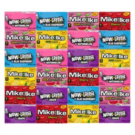 Assorted Candy Mix Variety Pack 24ct – Mike and Ike & Now and Later with Blue Paper Treat Bag – Fruity Chewy Candies in Individual Packs for Parties, Office, Events, Gifting, Holidays