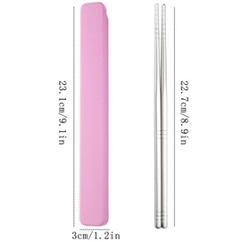Metal Chopsticks 1 Pair Reusable Stainless Steel With Pull Design Case - Portable Utensil for School, Home, Office, Camp, Travel, Bento Box (Pink)