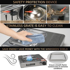 GasBRUH 1-Burner Butane Stove with Windblocker,10000 BTU Stainless Steel Single Burner with Carry Case,Butane Camping Stove,Portable Gas Stove,Camp Stove for Outdoor Cooking,Camping,Tailgating