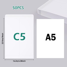 GeeRic 50 Pack C5 Kraft Envelopes Self-Sealing, C5 229x162mm Greeting Card Mailing Envelopes for Invitations Wedding Announcements White