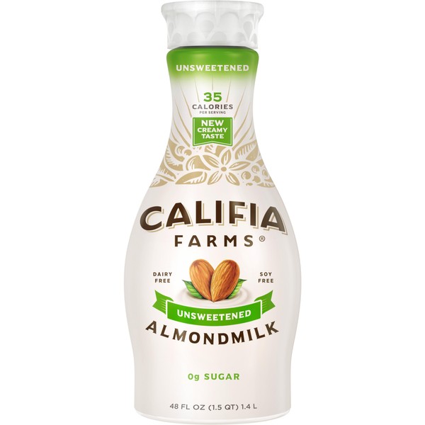 Califia Farms - Unsweetened Almond Milk, 48 Oz, Dairy Free, Vegan, Plant Based, Keto, Vegan, Gluten Free, Non GMO, Sugar Free, High Calcium, Smoothie