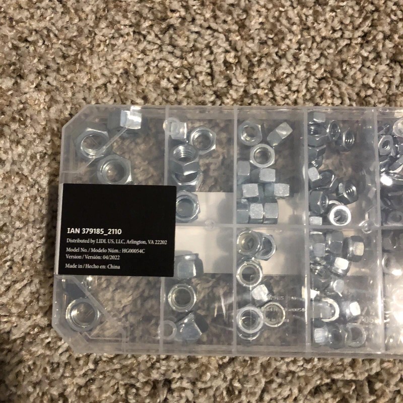 parkside hex nut assortments 165pc zinc plated lock nuts New