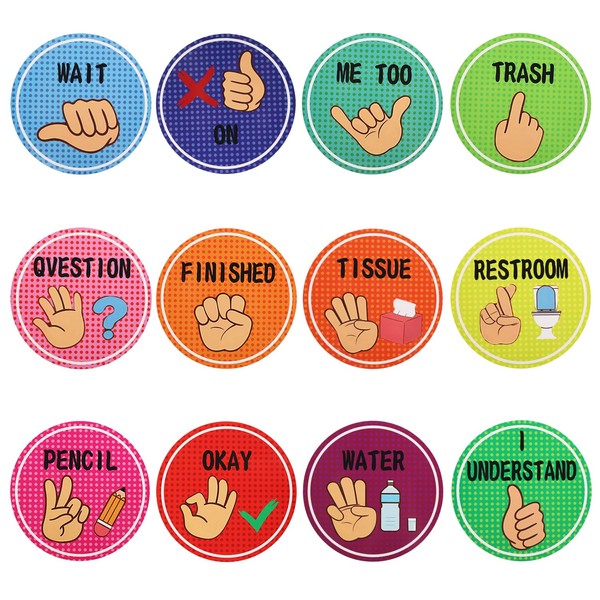 12pcs Classroom Hand Signals Poster, Waterproof Classroom Visual Cue Cards