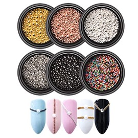 Micro Caviar Beads- 6Boxes Multicolor Mixed Size Nail Art Caviar Beads Pixie Beads Metal Mini Beads Pearl Nail Rhinestones Ball 3D Charms for DIY Nail Art Decorations