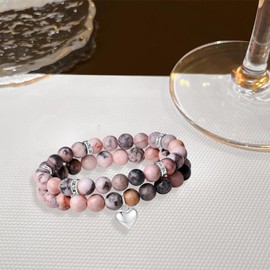 TTPSRY Set of 2 Natural Stone Love Bracelets, Stylish Healing Design for Everyday Use and Meditation Suitable for Women and Couples, Stone