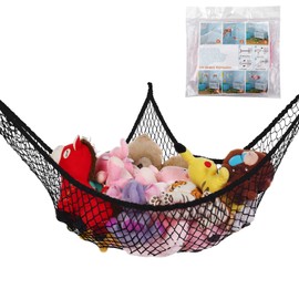 KOHUIJOO Stuffed Animal Hammock, Jumbo Toy Storage Net 83" Wall Sling Corner Extra Large Kids Children Mesh Toy Net Organizer (Black, 83 Inch)