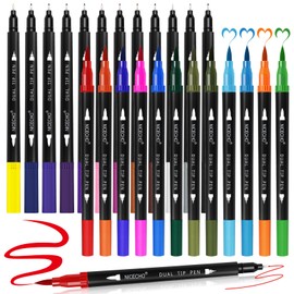 Nicecho 24 Colors Dual Tip Art Markers Pens for Adult Coloring Books, Brush and Fineliner Tip Art Suppliers for Journaling Note Taking Lettering