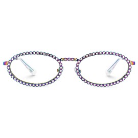 VOOGLAM Oval Blue Light Glasses for Women Anti Eyestrain Dry Eyes Computer Phone TV Eyewear Aurora Rhinestones Fergie GJGM771121-03