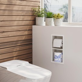 Neodrain White TIissue Holder, Contemporary Hotel Style Pivoting in Wall Toilet Paper Holder, Stainless Steel Recessed Tissue Paper Roll Holder, Double roll