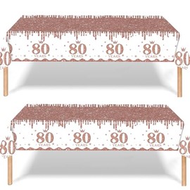 2Pcs Rose Gold Happy 80th Birthday Party TableCloth,137*274cm Plastic Rosegold 80th Table Cloth for Her Girl Women Birthday Table Decorations Disposable Party Tablecovers for 80th Birthday Party
