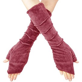PUREWONDER Women's Arm Warmers Pulse Warmer Velvet Hand Warmers HW22, red