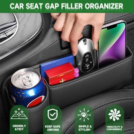 AIUSLN 2-Pack Car Seat Gap Filler Organizer, Stylish& Superior Leather Seat Gap Filler Organizer Storages Automotive Accessories for Car SUV Truck with Cable Hole can Holders Phone, Sunglasses, Keys