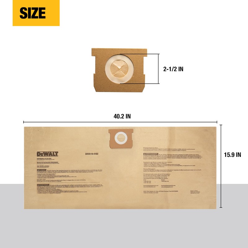 3 Pack DEWALT Dust Bag DXVA19-4102, for 12-16 Gallon Wet/Dry