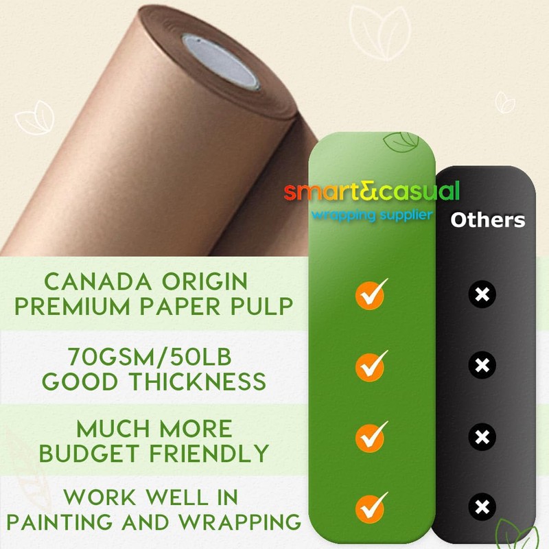 SMART&CASUAL 17.8"×1,200"(100') Brown Kraft Wrapping Paper for Craft Gift Bulletin