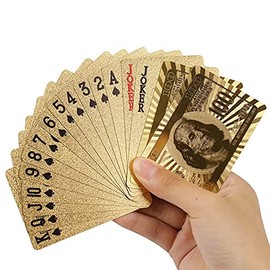 Carta Poker Blackjack Dólar 100 Plata Y Dorado Baraja Inglesa Elegante Ultra Fino Impermeable de Lujo Cubiertas Laminadas En Oro 24 Quilates Flexibles Alta Calidad Coleccionables (Plateado)