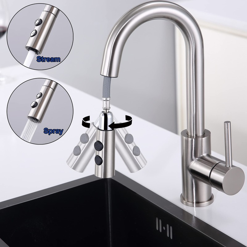 Bar Faucet with Pull Out Sprayer Single Hole, JXMMP Single