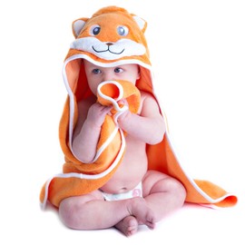 Little Tinkers World Hooded Baby Towel - Fox Design - Ultra Soft and Absorbent - Durable Baby Towel with Hood - Perfect for Girls and Boys