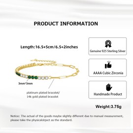 Bellitia Jewelry Platinum Plated 925 Sterling Silver Paperclip Link Chain Bracelet & Cubic Zirconia Tennis Bracelet for Women, Infinite Adjustable CZ Bracelets