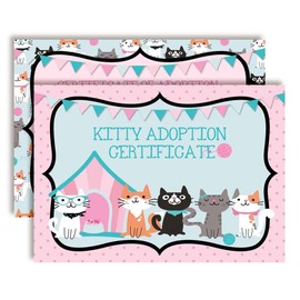Plush Kitten Stuffed Animal Themed Certificates of Adoption for Kids' Birthday Parties, 10 5x7 Fill in Cards by AmandaCreation