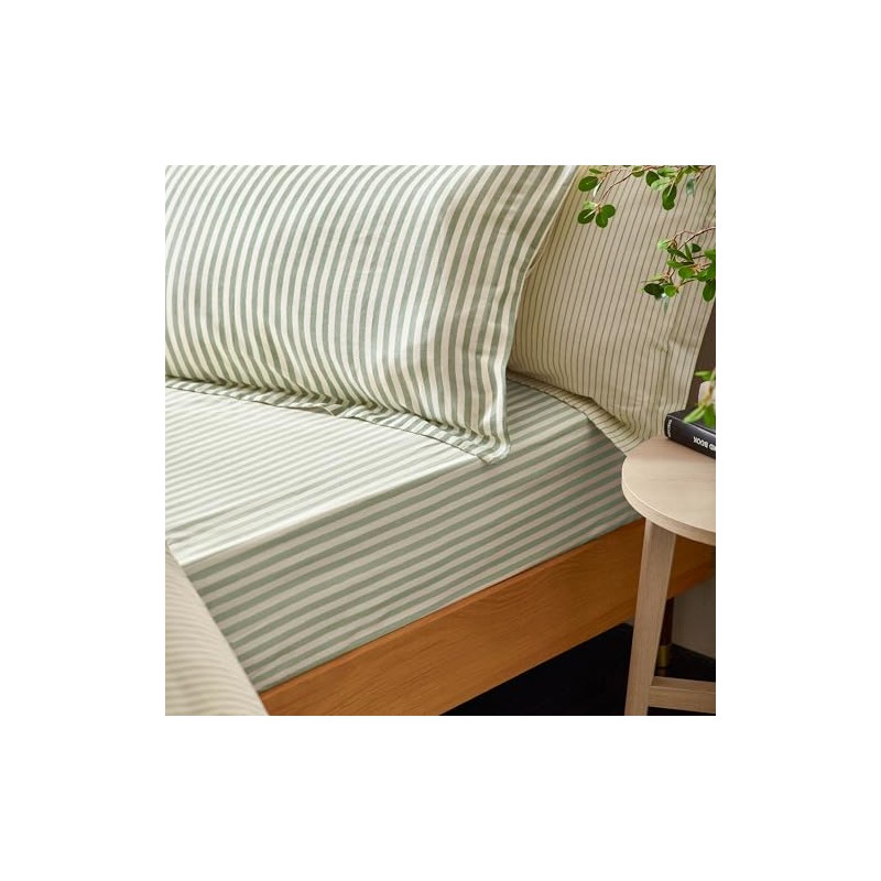 Yard Hebden Melange Stripe Cotton Pillowcase Pair, Forest
