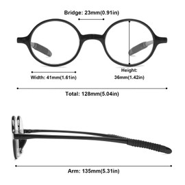 ABETOS Lesebrille Rund Klein Herren Damen Retro Lesebrillen TR90 Flexibel Leicht Vollrandbrille Mini Vintage Computer Sehhilfe Lesehilfe (Schwarz Glänzend+1.75)