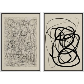 SIGNWIN Framed Canvas Print Wall Art Set Mid-Century Impressionist Tan Geometric Duo Collage Abstract Shape Illustration Minimal Decorative Boho for Living Room, Bedroom, Office - 16"x24"x2 White