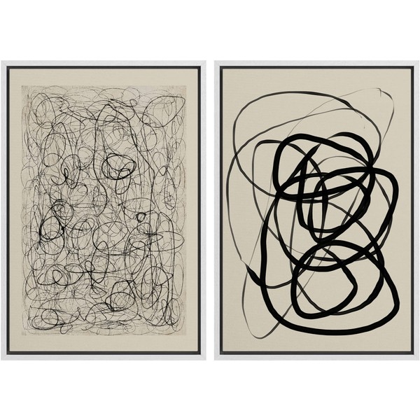 SIGNWIN Framed Canvas Print Wall Art Set Mid-Century Impressionist Tan