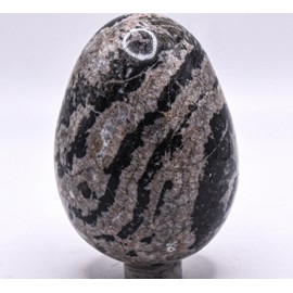 2.7" 245g Silverish Black White Onyx w/Inclusions Carved Egg Polished Collectible Natural Gemstone Crystal Mineral Specimen - Peru + STans