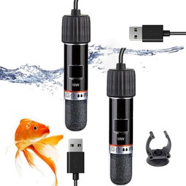 GERUI Pack of 2 USB Aquarium Heater 10 W Mini Aquarium Heating Rod with Thermostat, Thermostat Aquarium Turtle Heater for Small Aquariums for Salt Water and Freshwater