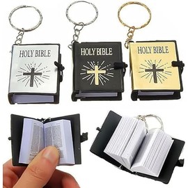Wentoenapp 3 Pcs Bible Keychain, Mini Book Key Bible Covers, Handbag Pendant Xmas Gift, Key Chains Rings Religious Gift, Car Keychain, Decorations, Bible Covers (Black Silver Gold)